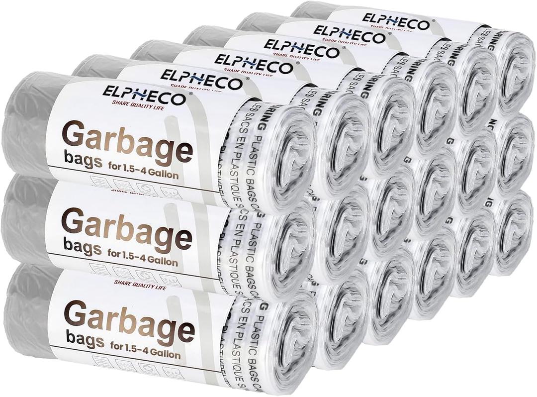 ELPHECO 2.5 Gallon Trash Bags  15 Liters Drawstring Garbage Bags  Small Trash Bags For Bathroom Office Living Room Use  Suitable For 1.5-4 Gallon Trash Can  18"20"  180 Count / 18 Rolls  A