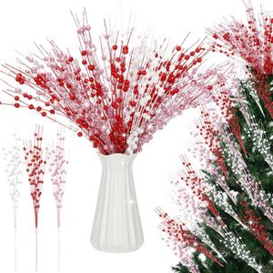 18 Pcs Mother's Day Decoration Valentines Day Floral Picks Tree Decorations 17 Inch Red and Pink Glitter Berry Spray Picks Christmas Decor for Tree Wreaths Centerpieces Wedding Anniversary