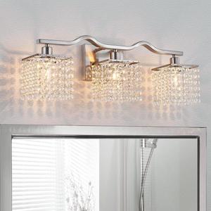 WUZUPS 3-Light Bathroom Light Fixture Morden Vanity Wall Sconces Light Clear Crystal Drop for Bedroom Living Room, E12 Base, Nickel