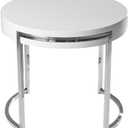 Pangea Home Riso Gloss Lacquer & High Polished Steel Metal Side Table in White