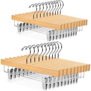 Nature Smile Wooden Pants Hangers Skirt Hanger Solid Lotus Wood Jeans Bottom Hanger with Clips Natural Color(20 Pack)
