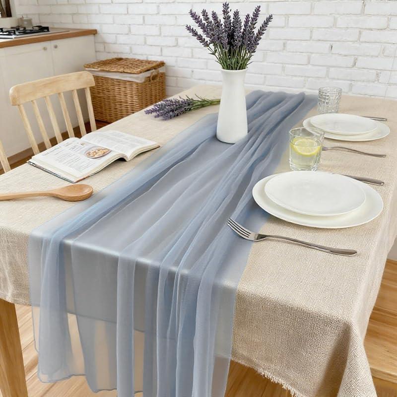 Cheesecloth Table Runner Cheese Cloth Sheer Boho Rustic Gauze 120 Inch 10FT for Wedding Party Birthday Home Decor (Dusty Blue, 1 Pack)
