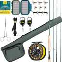 SF Fly Fishing Rod Combo Starter Kit Semi Gloss Green Jade Finish 24T Carbon Fiber Trout Travel Fly Rod with Reel,Fly Rod case,Fly Box , Flies,Tapered Leader,Knot Tying Tools (9', 7wt, 4sec, M.F)