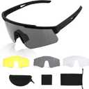 Tactical Eyewear Anti Fog, ANSI Z87.1 Sports Glasses with 3 Interchangeable Lens UV400 Protection Airsoft Goggle (Black Frame)