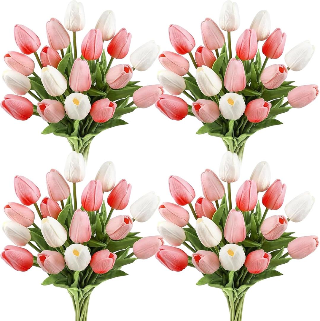 Janinka 60pcs Artificial Tulip Flowers Fake PU Tulips Faux Latex Bouquet Flower Centerpieces Arrangement Floral for Mother Day Wedding Spring Decorations (Dark Pink,Light Pink,White) Janinka 60pcs Artificial Tulip Flowers Fake PU Tulips Faux Latex Bouquet Flower Centerpieces Arrangement Floral for Mother Day Wedding Spring Decorations (Dark Pink,Light Pink,White)