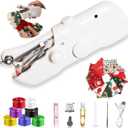 Handheld Sewing Machine,Mini Sewing Machine for Beginners,with 8 New Year's Fabric Pieces and 24 Sewing Accessories,Perfect for 2026 New Year DIY Gifts Decoration and Clothing Repairs