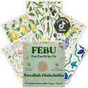 FEBU Swedish Dishcloths for Kitchen | 5 Pack Italian Summer Reusable Paper Towels Washable | Swedish Dish Towels | Non-Scratch Cellulose Sponge Cloths | No Odor, Biodegradable Cleaning Cloths