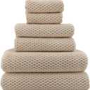 YTYC 29x59 Inch Bath Towels Set of 6 Large, Super Soft Absorbent Lint Free Microfiber Shower Towels for Bathroom 80% Polyester (Beige,6 Piece)