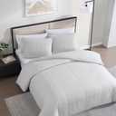 Vera Wang - King Comforter Set, Soft Cotton Bedding w/Smooth Cotton Percale Reverse, Lightweight for Year Round Comfort, 3 Piece Bed Set w/Matching Pillowcases (Woven Tucks Beige)