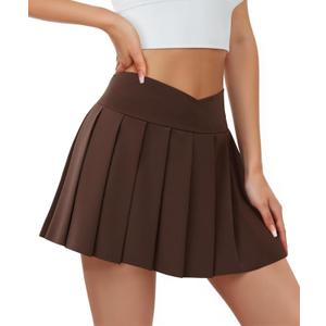 Womens Tennis Skirt with Pockets Shorts Crossover High Waisted Athletic Skorts Skirts for Golf Running Workout (XX-Large, Z-brown)