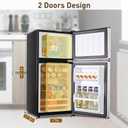 Mini Refrigerator with Freezer, 3.5 Cu. Ft. Small Fridge with Freezer 2 Door Mini Fridge with 7-Level Adjustable Thermostat Removable Shelves, Compact Refrigerator for Office/Dorm/College/RV, Silver