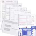1099 DIV Income Tax Forms 2025 Set and 1096 - Kit for 10 Vendors 4-Part, Complete Laser Forms with Self-Seal Envelopes in Value Pack | 1099-DIV Income 2025