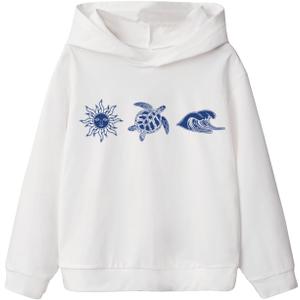 WDIRARA Girl's Graphic Hoodies Long Sleeve Hooded Sweatshirt Casual Pullover Tops (White) Size: 10 years