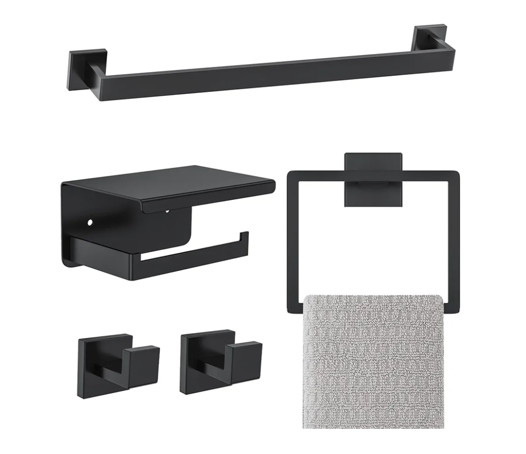 Matte Black Bathroom Hardware Accessories Set 5-Pieces Black Towel Bar Set SUS304 Stainless Steel Towel Holder Set 16 Inch Towel Bar,Towel Racks Set for Bathroom Wall Mounted