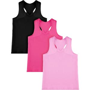 Boao Girls Dance Tank Top Racerback Crop Tank Top Sleeveless Dance Outfit for Ballet Gymnastics Athletic Wear (9-10 Years, Black, Rose Red, Pink)