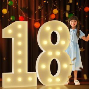 Marquee Numbers 4 Feet Tall Large Light Up Numbers 18th Birthday Decorations Big Yellow Light Outdoor Anniversary Decorations Balloon Arch Kit Party Backdrop 18