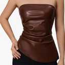 Women's Leather Corset Tops Strapless Tube Asymmetrical Ruched Backless Crop Going Out Tops Medium