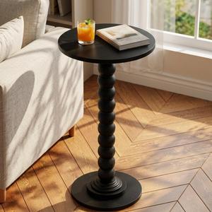 Small Round Side Table, 12" Drink End Table for Small Spaces, Black, 11.81" x 11.81" x 21.57"