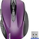 TECKNET Wireless Mouse, 2.4G Ergonomic Optical Mouse, Computer Mouse for Laptop, PC, Computer, Chromebook, Notebook, 6 Buttons, 24 Months Battery Life, 2600 DPI, 5 Adjustment Levels Purple