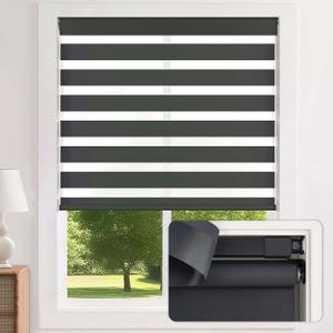 LazBlinds No Drill Zebra Blinds for Windows 27" W x 64" H, Black