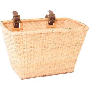 Cane Woven Rectangular Toto Basket with Authentic Leather Straps and Brass Buckles 9"D x 10"W x 14"H
