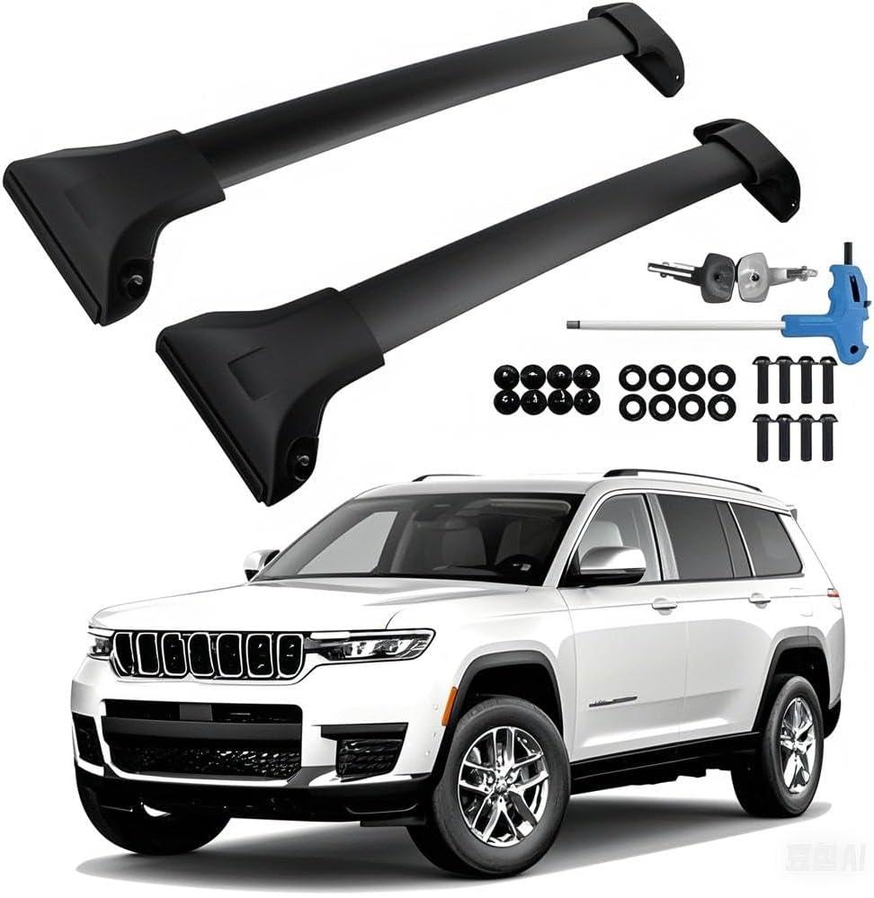 Roof Rack Cross Bars Compatible with Grand Cherokee L 2021-2025 and 2022-2025 Grand Cherokee WL with Anti-Theft Lock, Black Matte Aluminum Anti-Corrosion Crossbars