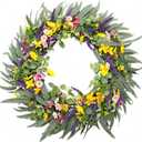 32" Spring Summer Wreath for Front Door Extra Large Fake Floral Wreath with Eucalyptus Leaves, Lavender and Daisy for Window Farmhouse Festival Holiday Party Wedding Home Seasonal Decor