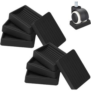 Furniture Wheels Caster Cups, Non-Slip Rubber Bed Frame Stopper Floor Protector for Any Furniture with Wheels - 8 Pack (Black)