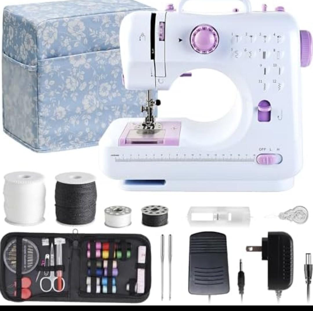 Sewing Machine for Beginners & Kids, Mini Portable Sewing Machines with 12 Built-in Stitch Patterns, 2-Speed Foot Pedal, Perfect for Teaching Daughter to Sew(with 27 Pieces Sewing Kit & Cover)