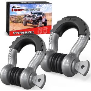 Nilight 2 Pack 3/4" D-Ring Shackle with 7/8" Screw Pin 41,887lbs Break Strength, Heavy Duty Off Road Recovery Shackle with Isolators Washers for Use with Tow Strap, Winch, Off-Road Jeep Truck Vehicle (Gray)