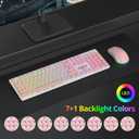 Backlit Pink Keyboard and Mouse Wireless, 2.4GHz Light Up Typewriter Rechargeable Quiet Keyboard Cordless with USB Receiver for PC/Laptop(Pink)