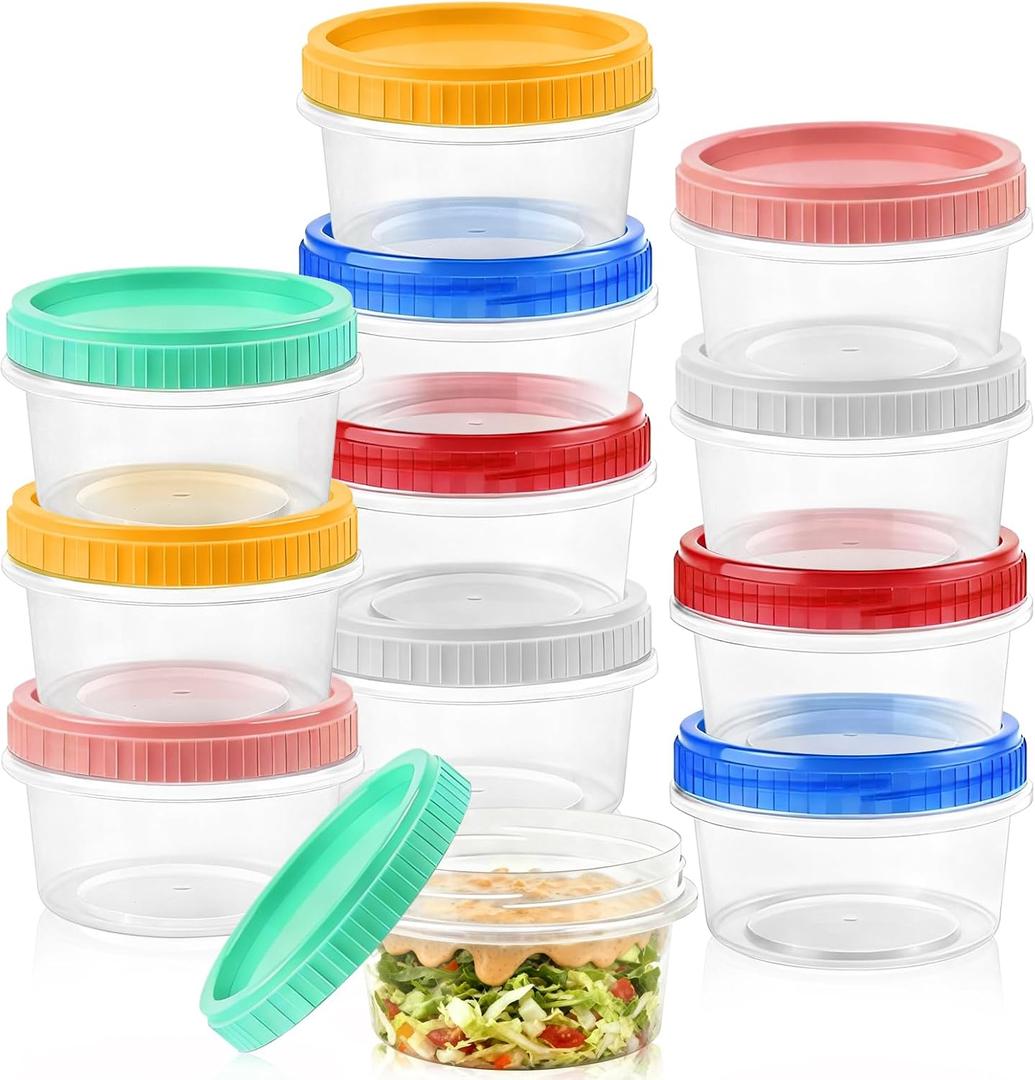 12 Pack Freezer Containers with Screw On Lids, 10oz Stackable Reusable Food Storage Container, Airtight Plastic Storage Containers with Twist Top Lids for Food Sauce Jello Soup