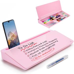 TSJ OFFICE Desktop Whiteboard Dry-Erase-Board - Computer Keyboard Stand White Board Surface Pad with Drawer, Desk Organizers with Accessories for Office, Home, School Supplies (Pink Base/Glass)
