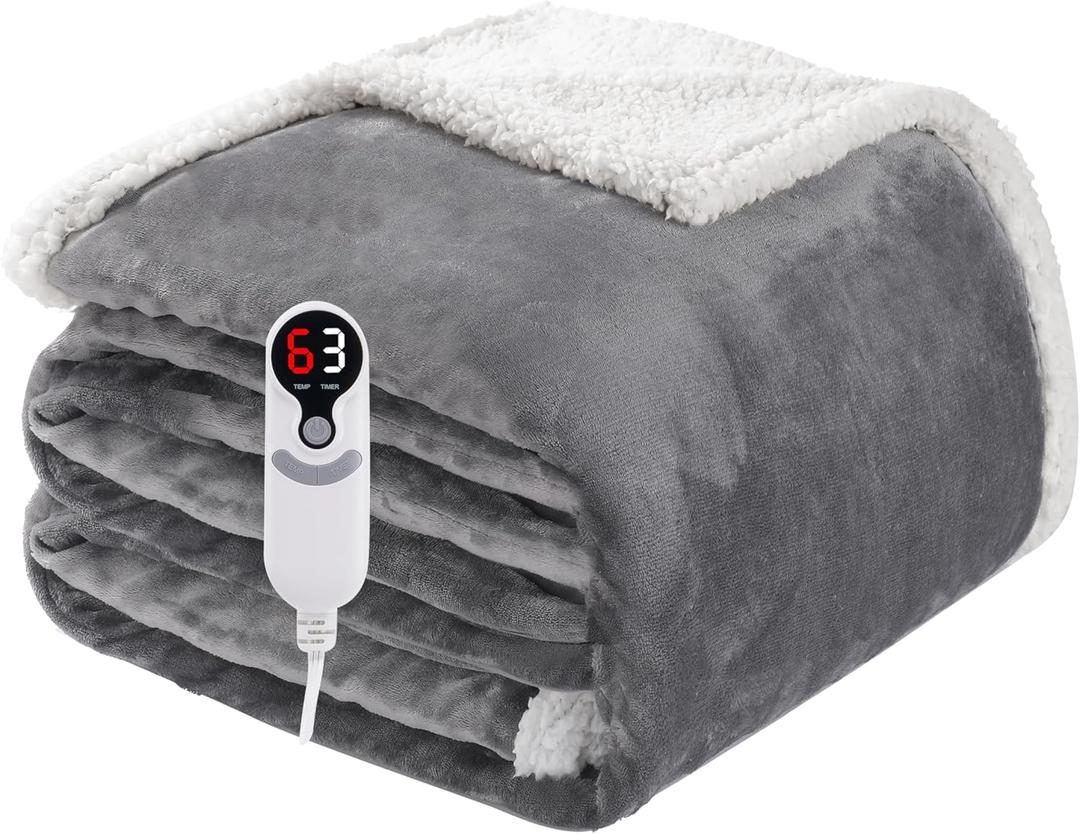 Electric Heated Blanket Full Size 72"x84", Soft Flannel with Overheat Protection, 9 Adjustable Heat Settings & 10-Hour Auto-Off Timer, Fast Heating for Winter Comfort, Light Gray