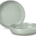 LIANYU Pasta Bowls Set of 2, 33oz Large Stoneware Salad Serving Bowls, Round and Wide Pasta Plates for Dinner, Dishwasher & Microwave Safe, Fog Green
