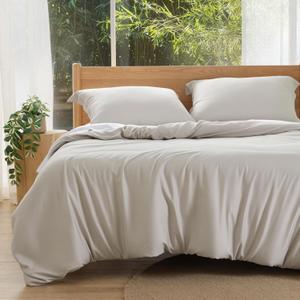 Bedsure Silky Cooling Duvet Cover Queen Size - 100% Rayon Derived from Bamboo Comforter Cover Set for Hot Sleepers, Breathable & Moisture-Wicking Bedding Set, Linen (Queen (90" x 90"))