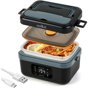Electric Lunch Box For Adults(Men & Women),Heated Lunch Box Battery Powered With USB Charge port,Self Heating Coreless,Portable Food Warmer For meals on the go(1L Black) (Black,Dark Bule)