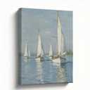 Sailboats on Blue Water Canvas Wall Art, Coastal Nautical Oil Painting Print, Gallery Wrapped Sea Landscape, Bathroom Bedroom Living Room Office Decor, Ready to Hang, 8x10 Inches