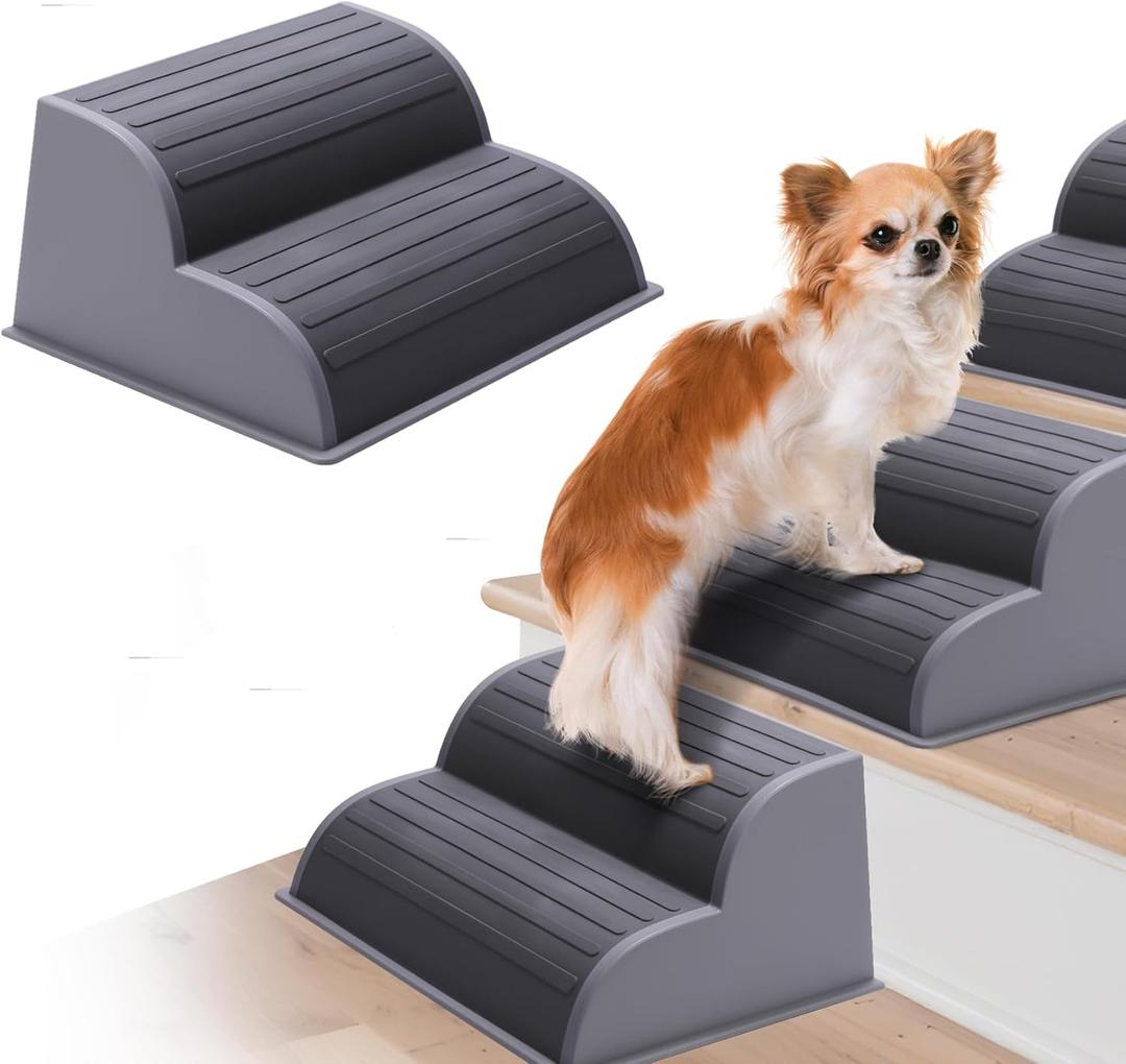 CiWiVOKi 2Step Modular Dog Ramp  Portable NonSlip Stairs for Small Dogs with High Support, Lightweight Plastic Pet Steps Fits Staircase Indoor, Ideal for Elderly Injured Pets (9.5"D, 1Pack, Grey)