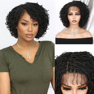 Micro Twist Braided Double Full Lace Wigs for Black Women Mini Braid Wig with Baby Hair Short Curly Box Braid Lace Synthetic Hair (10 Inch)