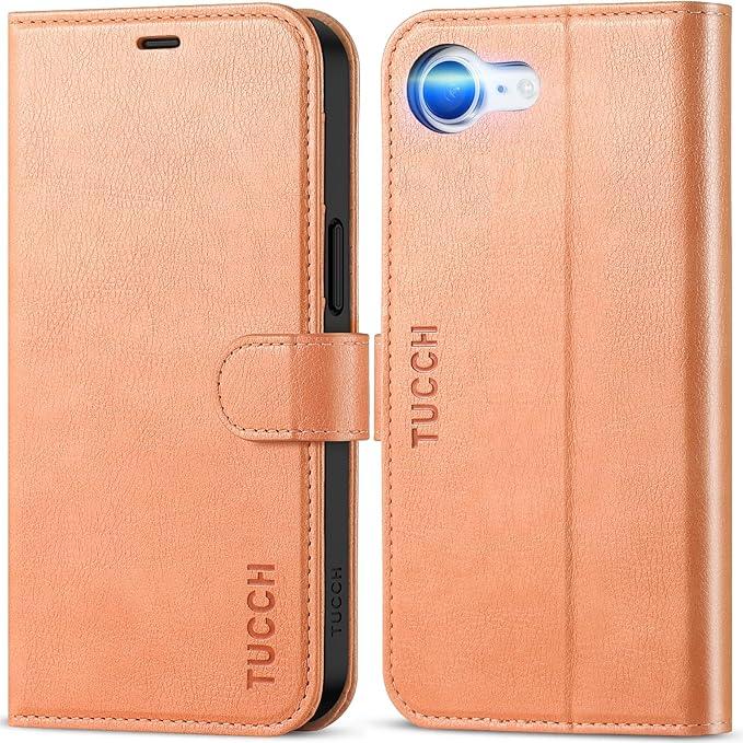 TUCCH Case Wallet for iPhone 16e, Protective [TPU Shockproof Inner Shell], Kickstand PU Leather RFID Blocking [4 Card Holder] Magnetic Closure Cover Compatible with iPhone 16e 5G, Peachy Pink