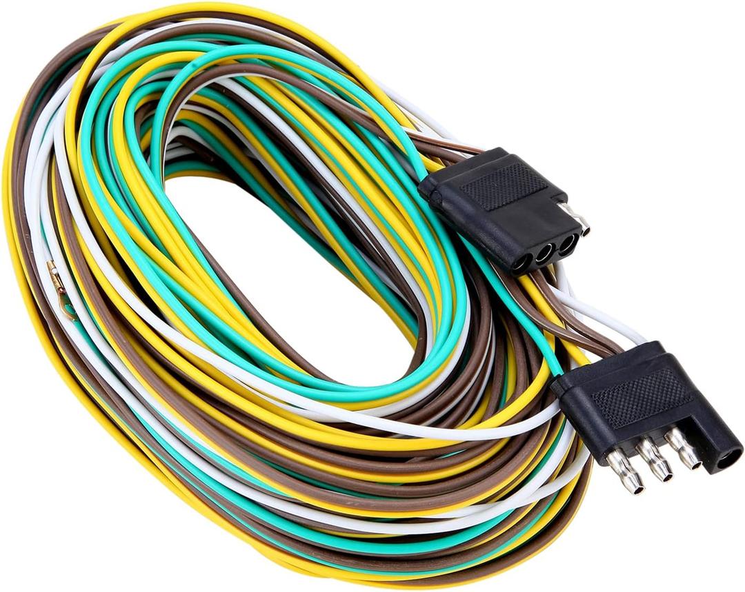 50Foot 4Pin 5Wire Trailer Wire Harness, Premium Towing Wiring Solution, Extended Length Boat Trailer Wiring Kit, 4-Way Trailer Light Wire Brown/Green/Yellow/White for RV Boat Marine