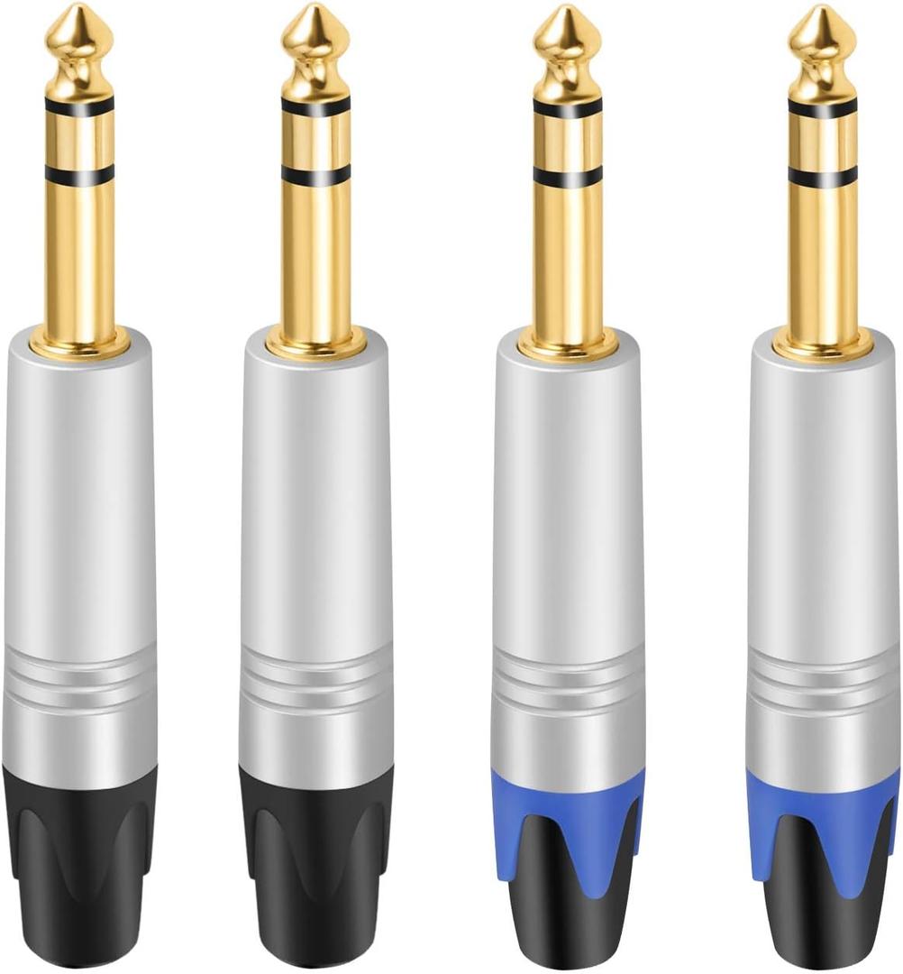 Devinal 1/4" TRS Plugs, 4 Pack, 4 Inch AUX Cable, Male-to-Male, Gold-Plated, 24 AWG, Compatible with Speakers, Microphones, Guitars, DJ Mixers