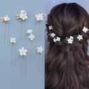 Handmade Bridal Wedding Hair Pins 7 Pcs Polymer Clay White Flower Hair Clips Gold Wedding Hair Accessories for Women Bride Bridesmaid