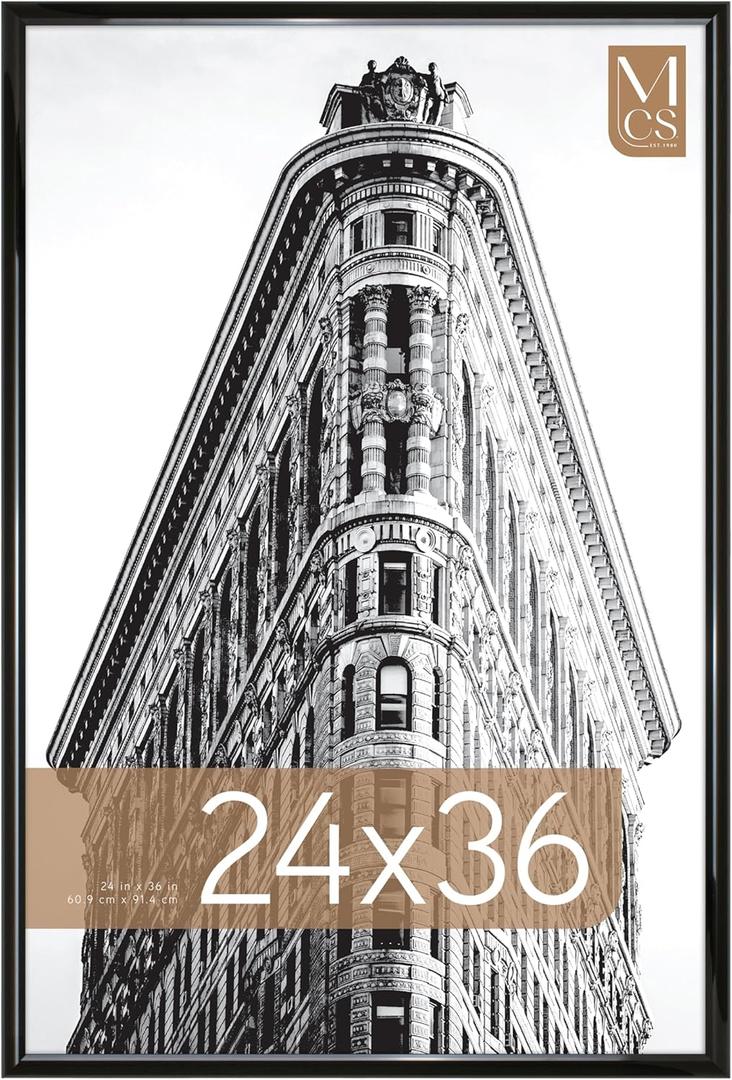 MCS Trendsetter 24x36 Poster Frame Black High-Gloss, Vertical & Horizontal Wall Hanging Large Picture Frame for Photos, Posters & Art Prints (1-Pack) (24 x 36 in)