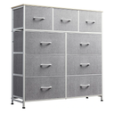 WLIVE 9-Drawer Dresser, Fabric Storage Tower for Bedroom, Hallway, Entryway, Closet, Tall Chest Organizer Unit with Fabric Bins, Steel Frame, Wood Top, Easy Pull Handle, Rustic Brown Wood Grain Print