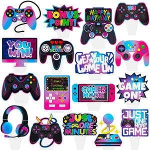 Video Game CupCake Toppers Gamer Party Cupcake Topper 48Pcs Colorful Game Birthday Decorations Game Theme Cake Topper for Game on Level up Party Supplies