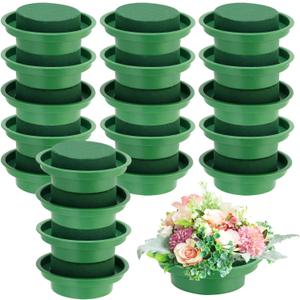 PINGEUI 20 Pack 4.7 Inch Floral Foam with Bowl, Round Wet Floral Foam, Green DIY Flower Arrangement Kit, Flower Supplies Foam for Decoration