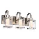 Lucidce 5-Light Brushed Nickel Vanity Light Fixtures, Modern LED Bathroom Wall Lights for Dressing Room, Integrated LED Chips with Frosted Column & Clear Square Glass Shades, Energy Saving Wall Sconce