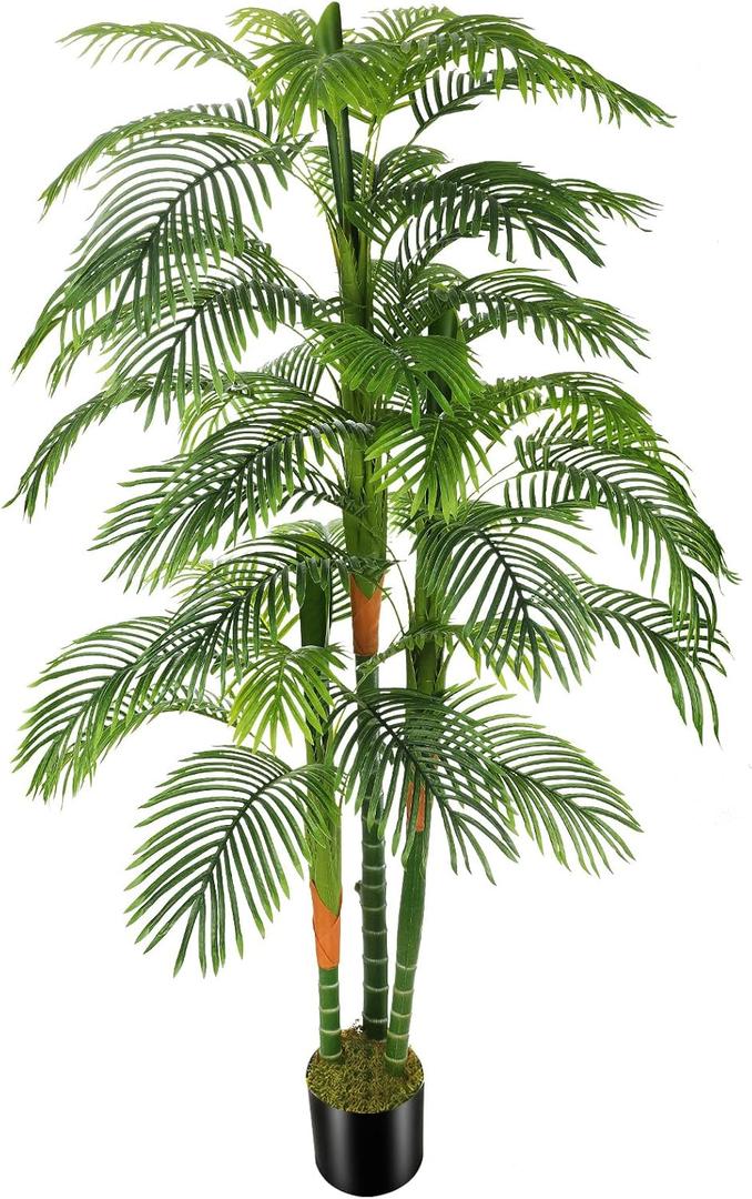 OXLLXO 6ft Artificial Golden Cane Palm Tree(72in) with 3 Trunks Faux Tree and Plastic Nursery Pot, Fake Plant for Office House Farmhouse Living Room Home Decor (Indoor/Outdoor)